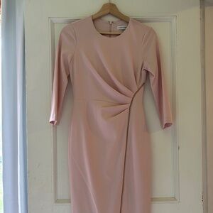 Calvin Klein formal midi dress in blush pink with gold details
